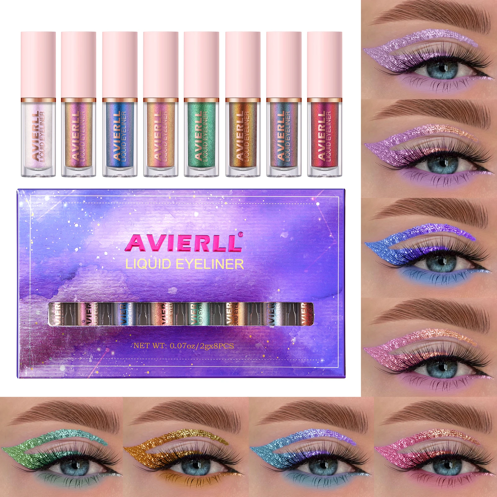 Chameleon Eyeliner set 8 Colors Long-lasting Waterproof Glitter liquid eyeshadow No smudging Fast-drying Eye makeup gift