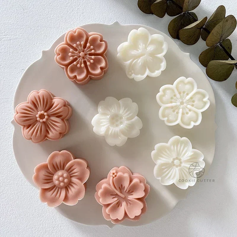 4pcs/set Cherry Blossom Rose Pattern Silicone Mold Cake Chocolate Candy Home Kitchen Cake Molds Handmade DIY Candle Soap Mould