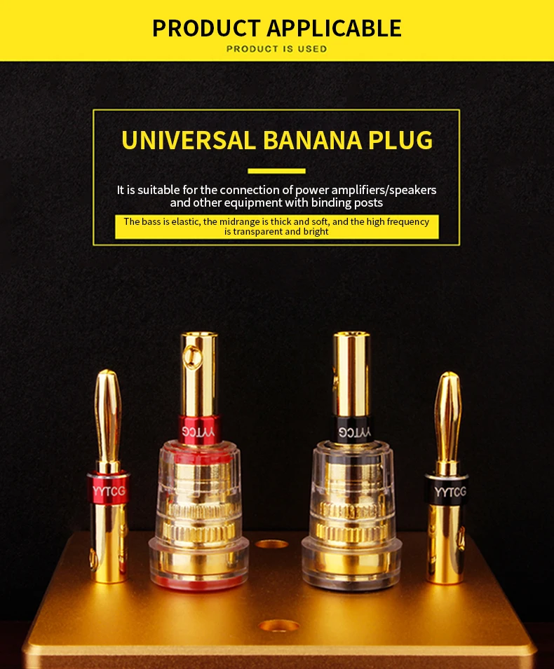 YYTCG 4 Stück 24K Kupfer vergoldeter Bananenstecker, Lautsprecherstecker, 4,5 mm Bananenstecker passend zu 4,5 mm Innenkabel – Detail 8