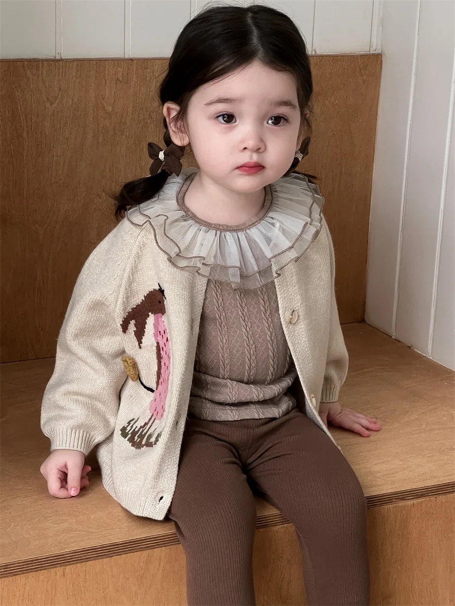 Autumn New Baby Long Sleeve Knit Cardigan Infant Girl Sweet Cute Single Breasted Jacket Toddler Girls Knitted Sweater Coat
