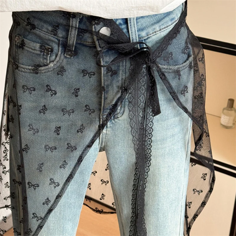 Lace Layered Gauze Skirt Tie Up Spicy Girl Stacked Skirt Y2k Streetwear Apron Wrap Lace Up Matching Pants Pregnant
