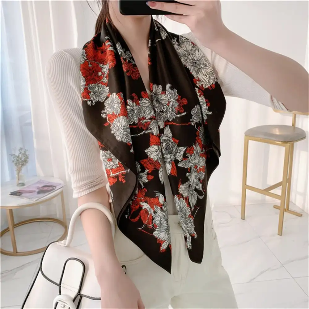 Fashion Square Neckerchief 2022 Twill Silk Scarf Women Luxury Brand Hijab Bandana Shawl Wraps Headband Lady Scarves Foulard