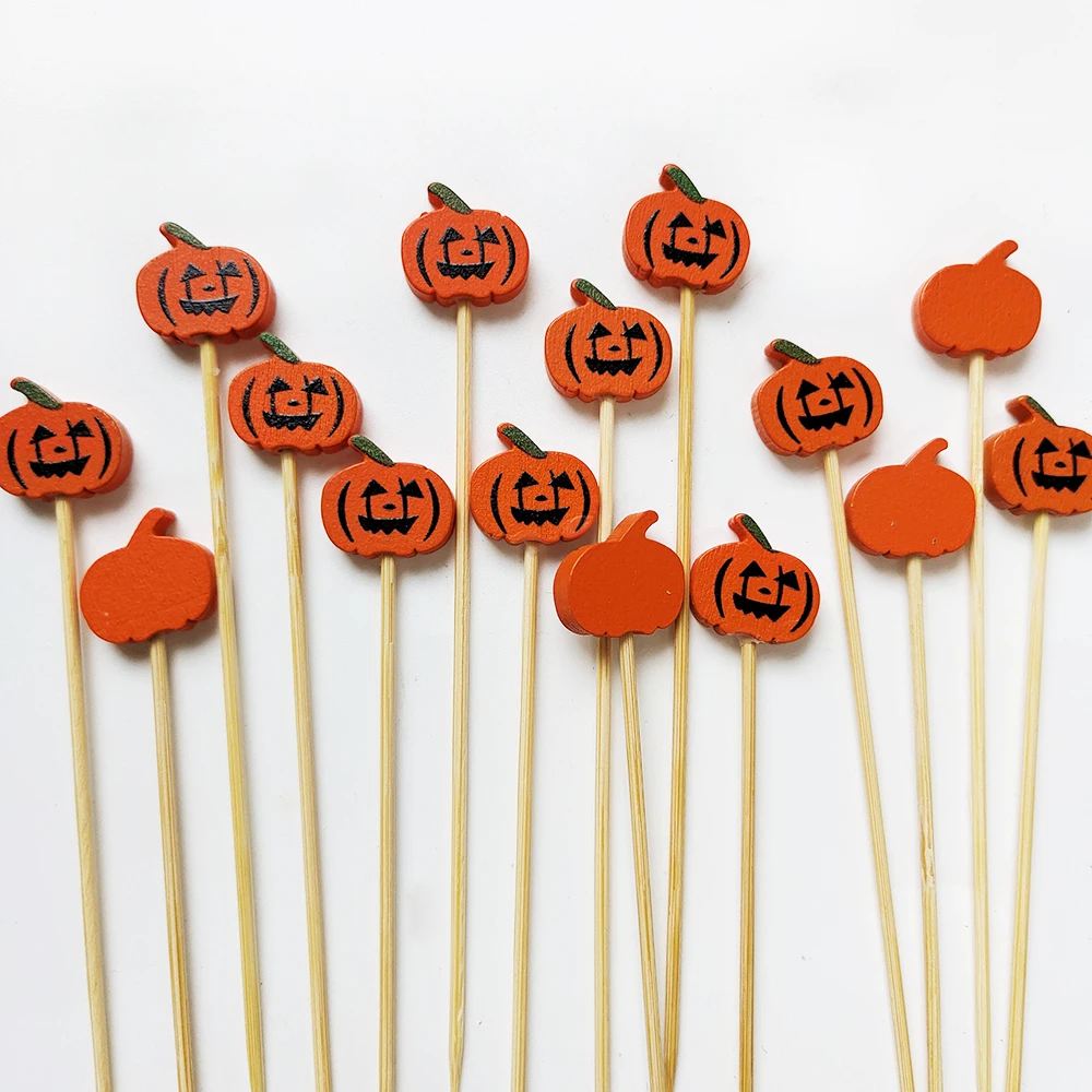 100 Stücke Halloween Einweg Bambus Spieße Buffet Obst Gabel Dessert Salat Gemüse Sticks Zahnstocher Spieß Halloween Decor – Detail 6