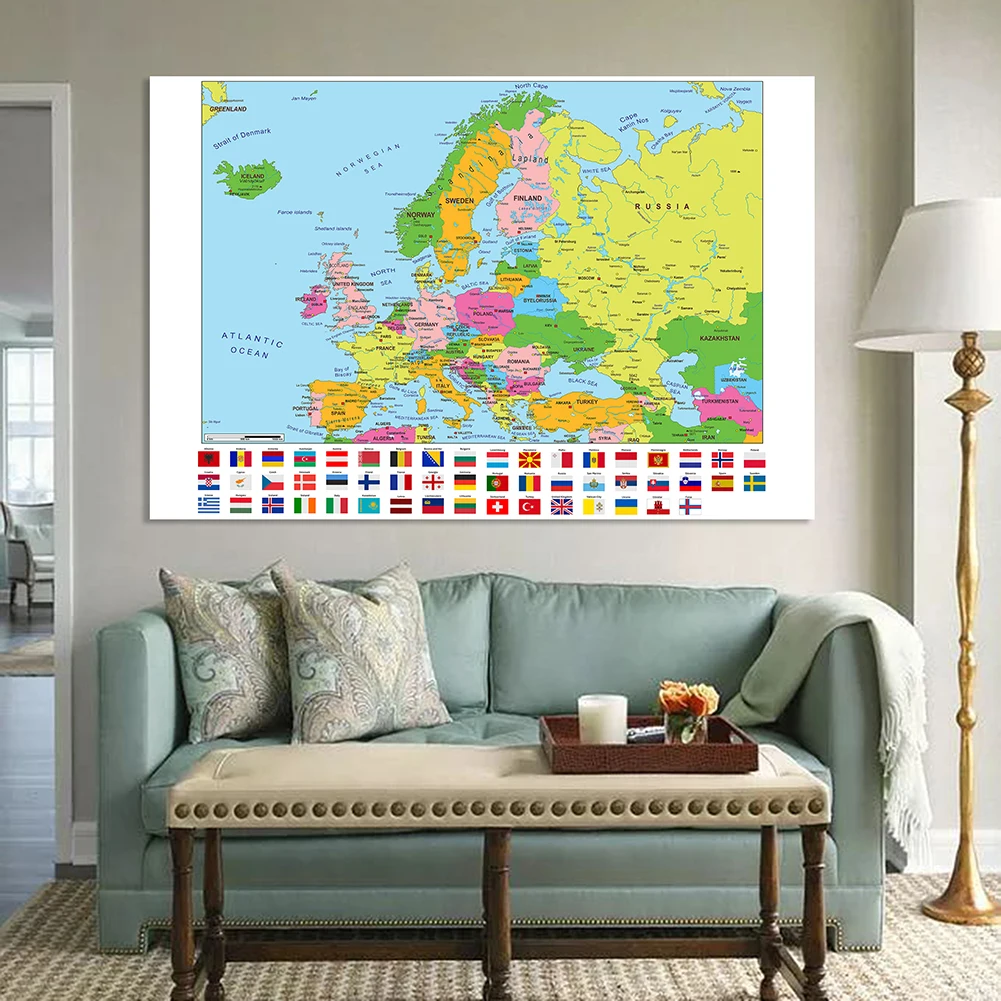 World Map Poster 150*100cm Europe Map Non-woven Canvas Painting Vinyl Wall Poster