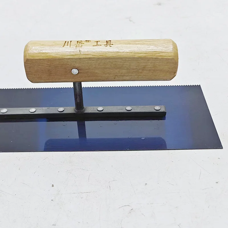 1mm Serrated Spatula Epoxy Floor Paint Trowel Self-leveling Knife Blue Steel Blade Wood Handle Good Elasticity For Construction
