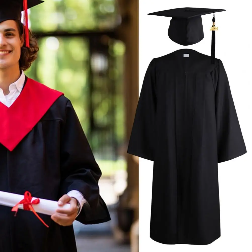 

Universal Solid Black Long Sleeve Comfortable 2023 Graduation Ceremony Academic Dress Top Hat Graduation Hat Photography