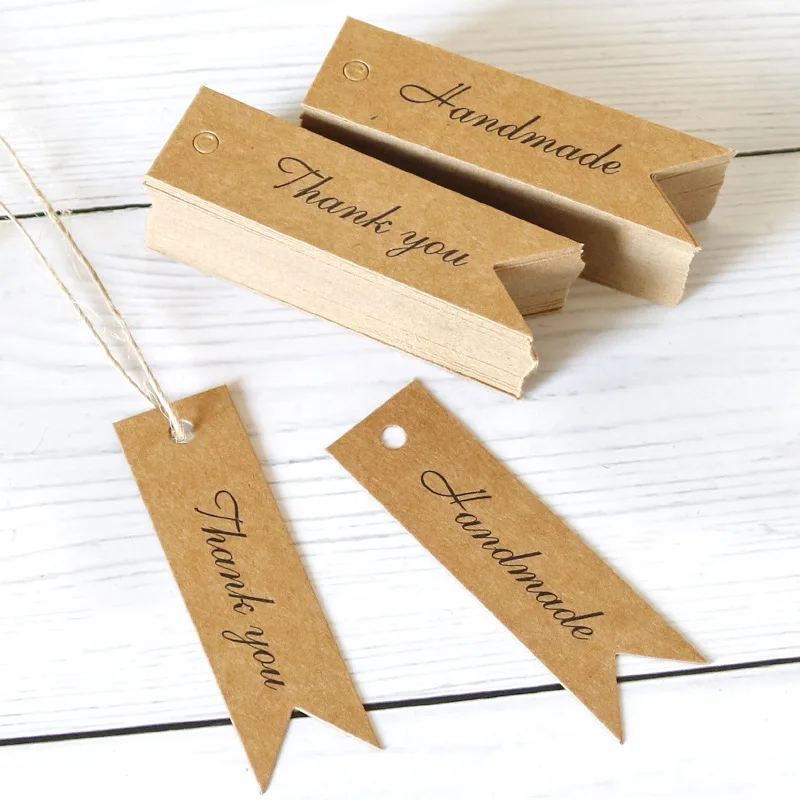 100pcs Thank You Handmade Tags Garment Shoes Bags Hang Tag DIY Scrapbooking Crafts Kraft Paper Label Arts Soap |
