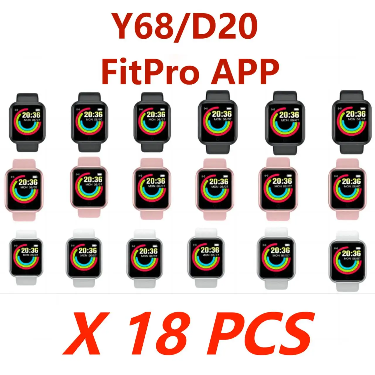 

18 PCS Y68 D20 Smart Watch Men 1.44 Inch FitPro APP Bluetooth Custom Wallpaper Smartband Sports Smartbracelet for Android IOS