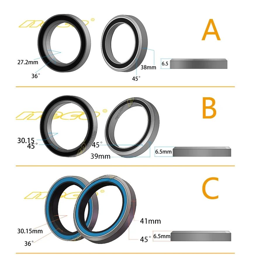 Neco Bearing Road Bike MTB Headset Bearing 38 39 41 41.8 43.8 44 46.8 46.9 47 48.9 49 50.8 51 51.8 52 mm for Giant bicycle ball bearing,bike headset bearings