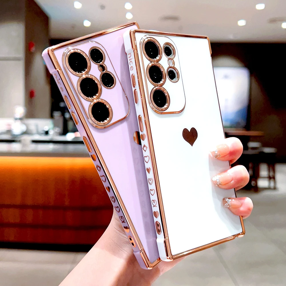 Luxury Plating Silicone Soft Case with Love Heart Logo Cover