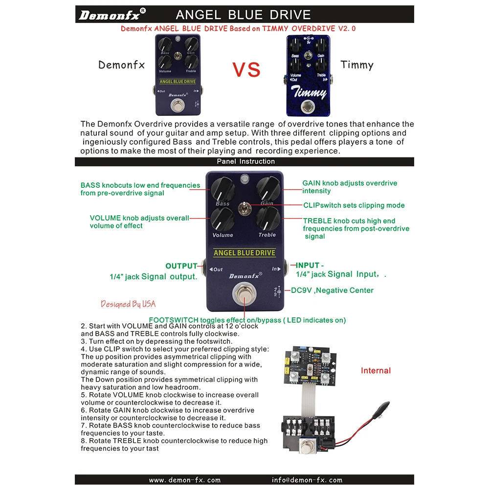 Description Picture 2 of itemNEW Demonfx ANGEL BLUE DRIVE Guitar Effect Pedal Overdrive With Two mode Toggle Switch Clone TIMMY Overdrive V2.0