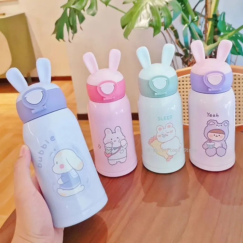 500ml Kids Thermos Mug With Straw Stainless Steel Cartoon Vacuum Flask With  Bag Children Cute Thermal Water Bottle Tumbler - Vacuum Flasks & Thermoses  - AliExpress