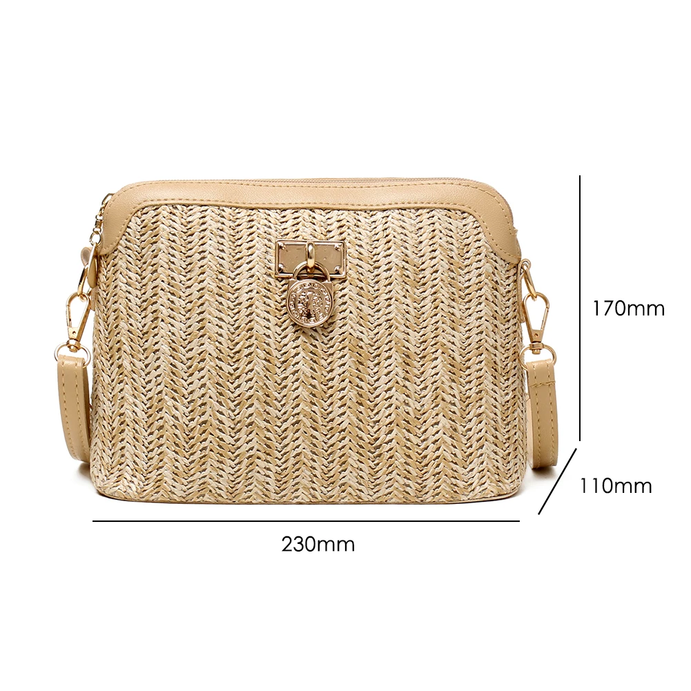 Straw Shell Crossbody Bag Women Boho Beach Woven Leather Shoulder Messenger Bags