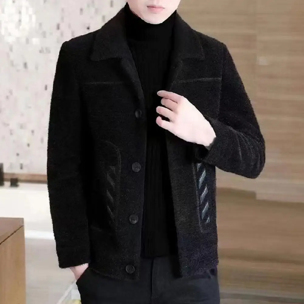 

Stylish Men Outerwear Men Polyester Jacket Thickened Slim Fit Men's Jacket with Lapel Design Side Pockets Classic for Men