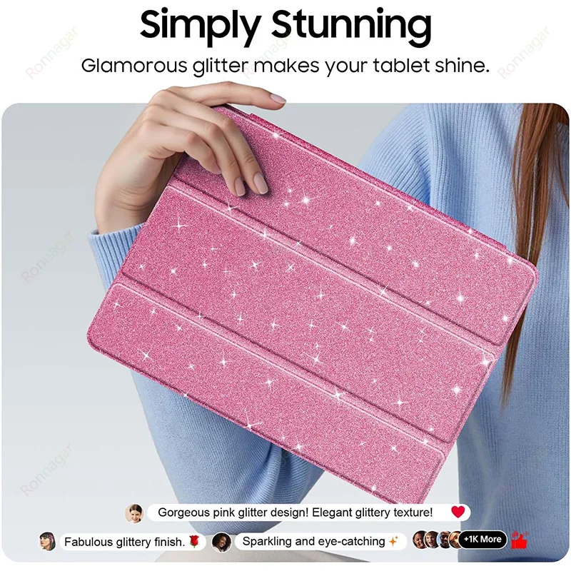 Glitter iPad Case with Pencil Holder & Hard Shell Back