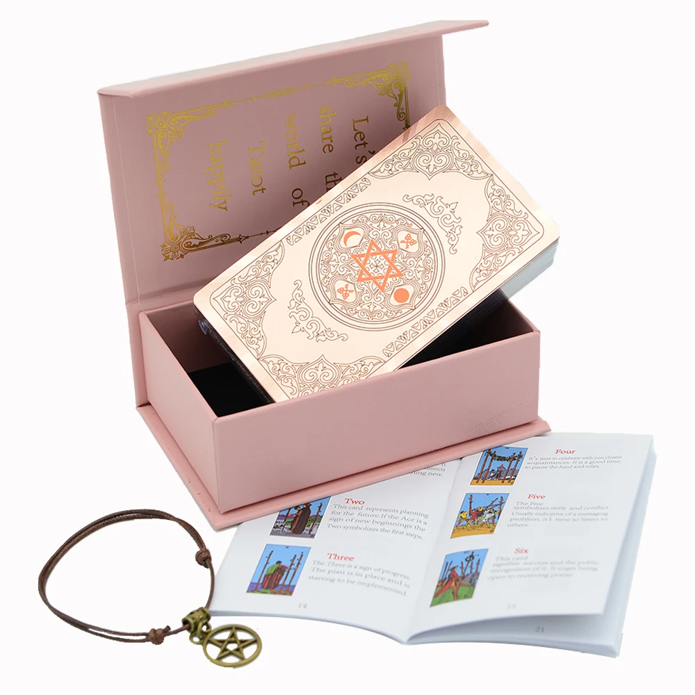 New Rose Gold Foil Tarot PVC Tabletop Game Divination Card Gift Box Set Powder Box Stamping Waterproof Paper Manual 80pcs astrology rose gold tarot card set table game 12 7cm paper guide divination forecast waterproof and wearable high end