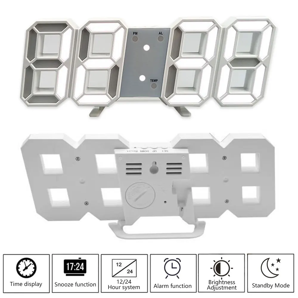 3D LED Digital Clock Wall Deco Glowing Night Mode Adjustable Electronic Table Clock Wall Decoration Living Room LED