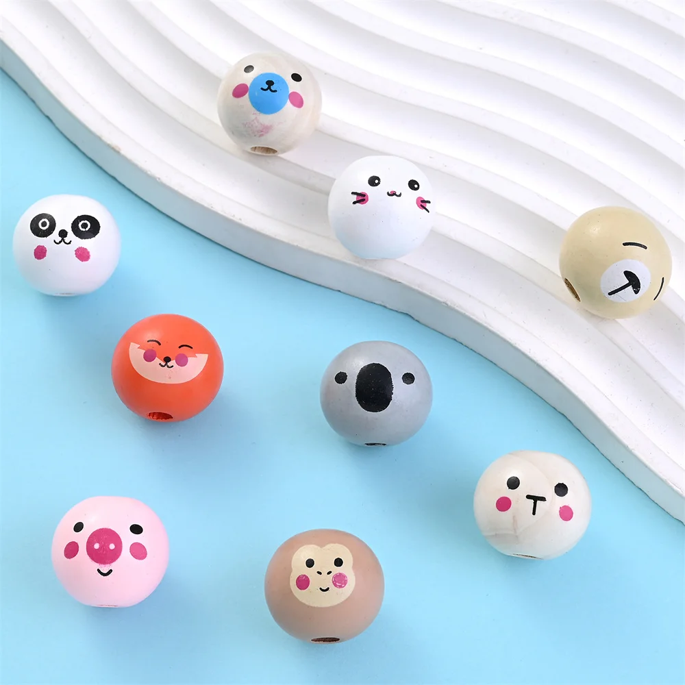 귀여운 몽키 여우 돼지 느슨한 스페이서 비즈, 동물 나무 비즈, DIY 쥬얼리 제작 목걸이 팔찌 액세서리, 10 개, 20mm