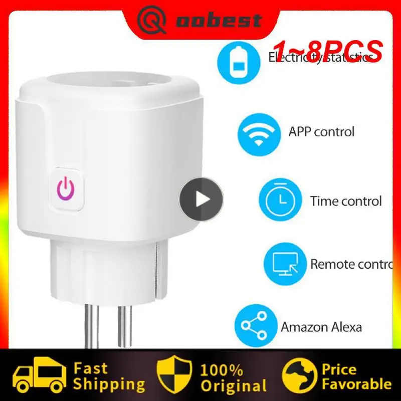 

1~8PCS Smart WiFi Plug Adaptor 16A Remote Voice Control Power Monitor Socket Outlet Timing Function work with Alexa Home