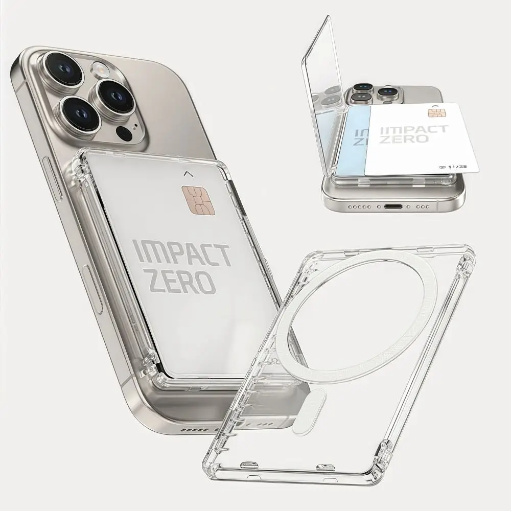 Transparent MagSafe-Compatible Card Sleeve with Dual Slots and Magnetic Stand