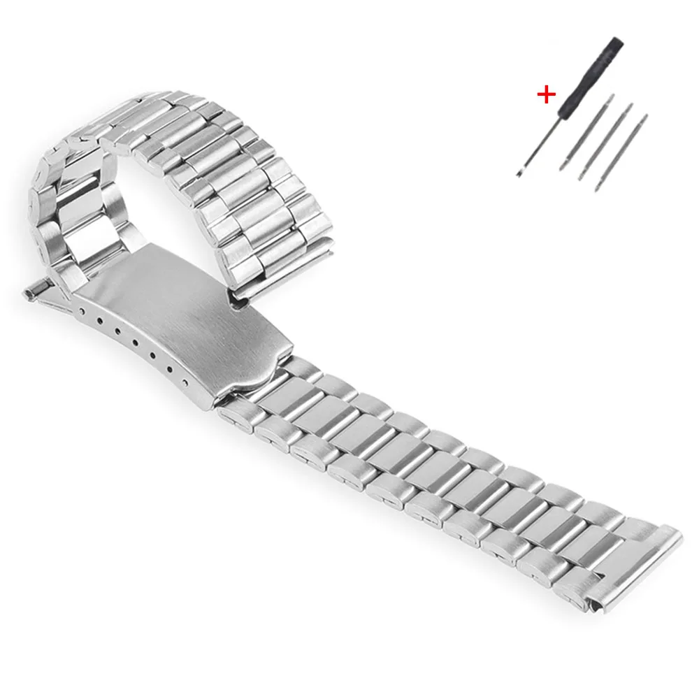 Sleek Stainless Steel Watch Band with Folding Buckle - Universal Replacement Bracelet