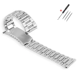 Sleek Stainless Steel Watch Band with Folding Buckle - Universal Replacement Bracelet - 20mm (Silver)