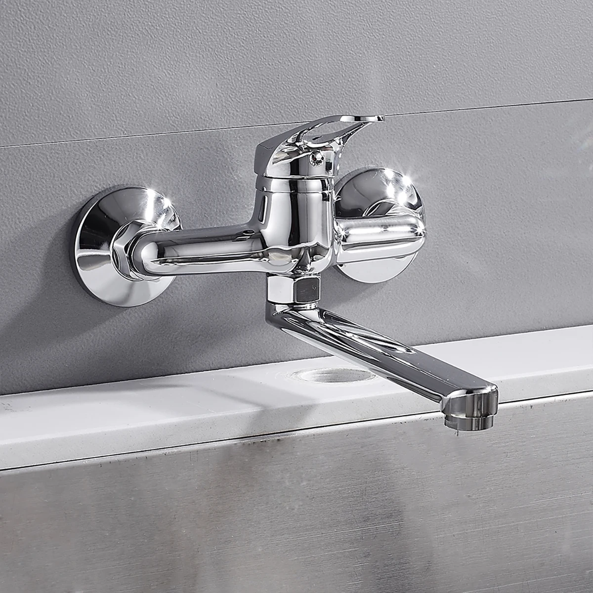Wall Mounted Brass Kitchen Sink Faucet Mixer Tap