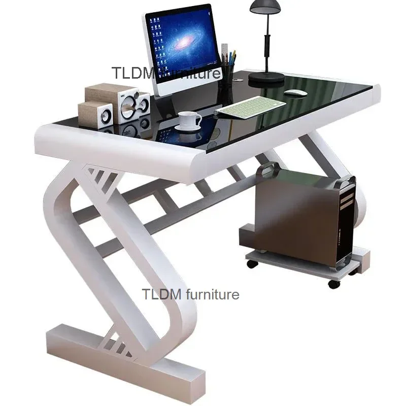 

Креативный настольный компьютерный стол, мебель для дома и офиса, игровой стол из закаленного стекла, простой ученический офисный стол с подносом для клавиатуры