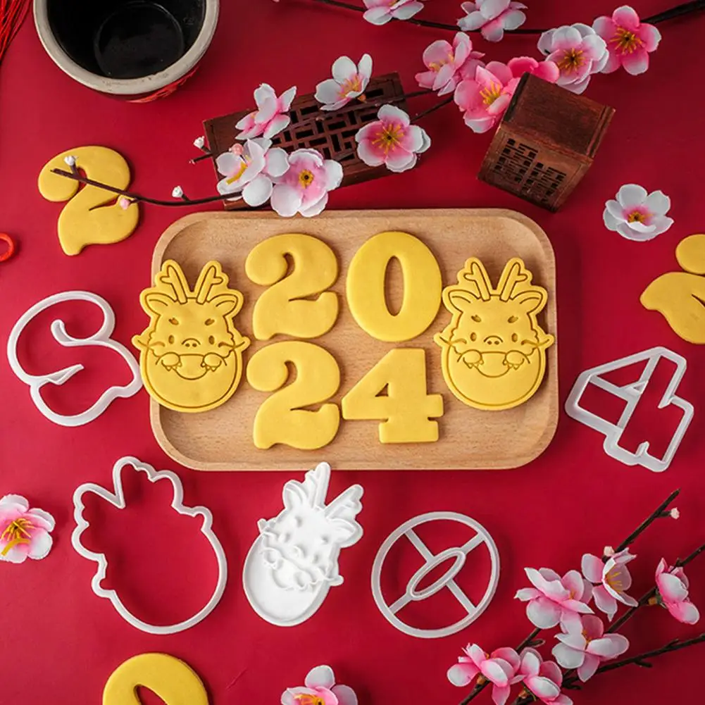 

Chinese New Year Cookie Cutter Dragon Shape Merry Christmas 3d Cookie Cutter Stamp Set Chinese New Year Holiday For Baking