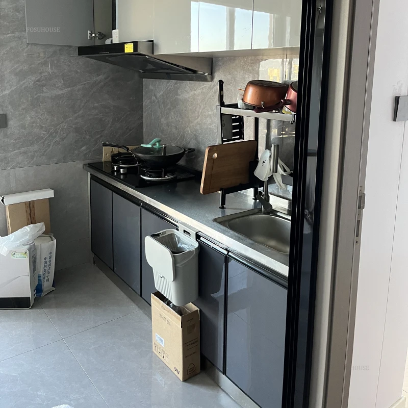 Stainless Steel Waterproof Kitchen Cabinets Household Storage Sink Stove Cabinet Kitchen Furniture Rental House Kitchen Cabinet 5