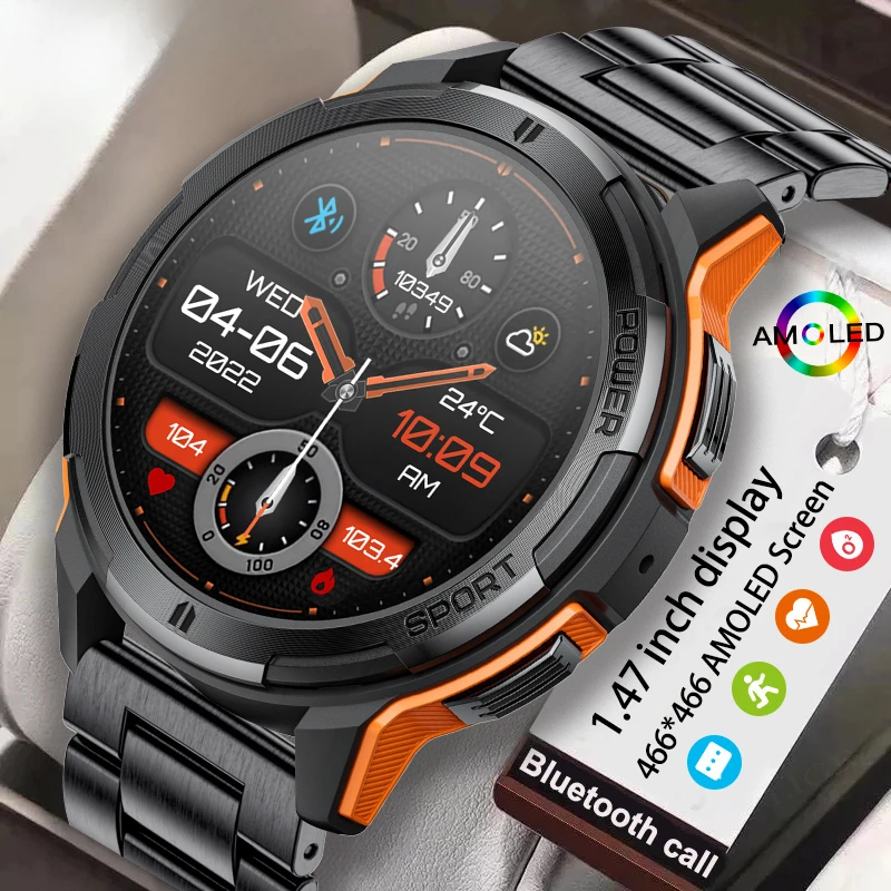 

2023 Fashion Smart Watch Men Amoled 1ATM Waterproof Bluetooth Call 1.43 Inch 100+ Sport 410mAh Long Standby Military Smartwatch