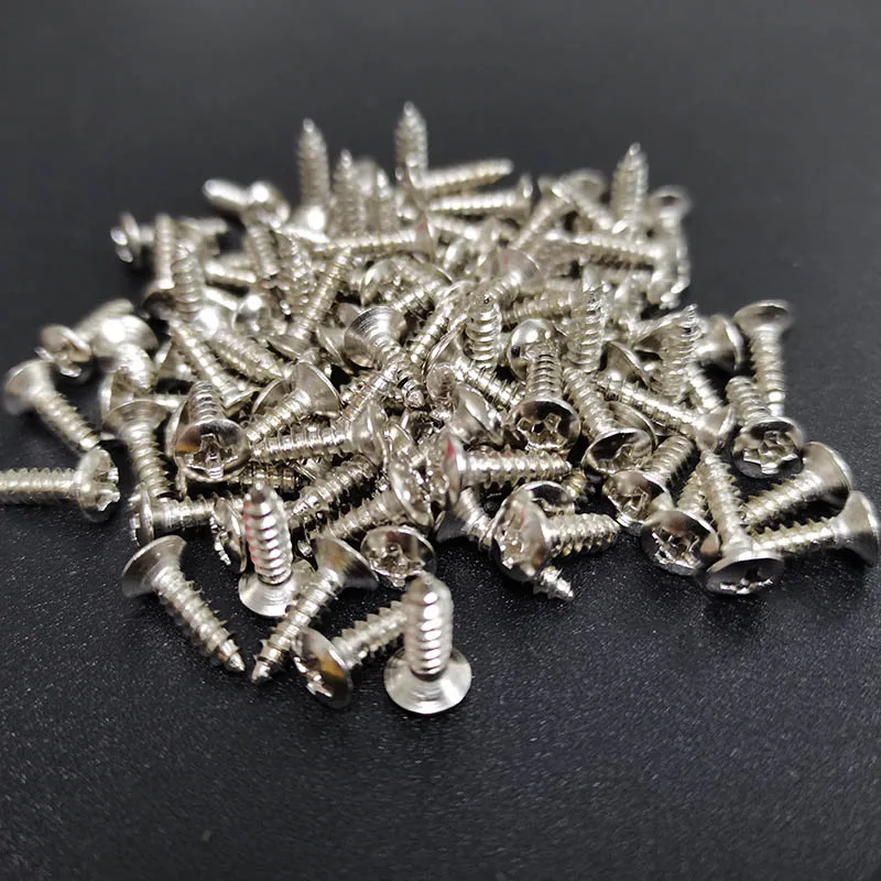 3 mm Elektrische Gitaar Bass Slagplaat Schroeven Pick Guards Krasplaat Montage Schroeven voor Fender Strat Tele SG LP Gitaar Bass Vervanging (Chrome 100 Pack