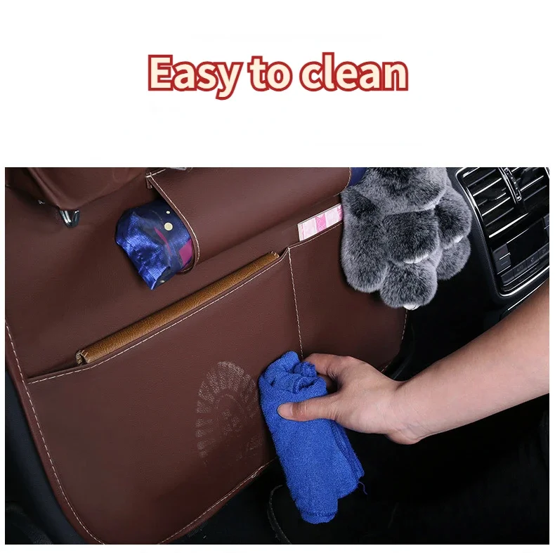 Luxury Leather Car Seat Organizer with Foldable Tray and Storage Pockets