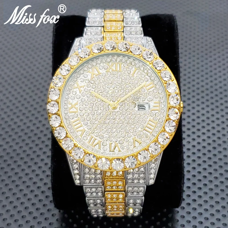 Classic Designer Watch For Men Hip Hop Full Diamond Bling Bling Quartz Timepiece Luxury Crystal Bracelet Luminouos Round Clock