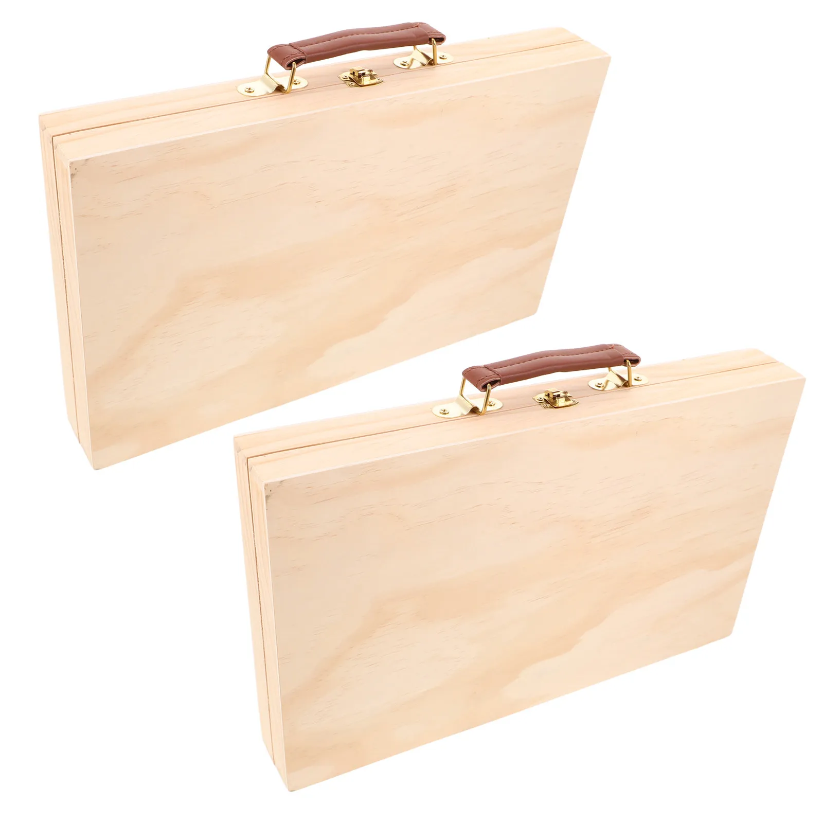 2Pcs 휴대용 나무 그림 상자 단단한 나무 유화 도구 주최자 야외용 경량 인체 공학적 손잡이