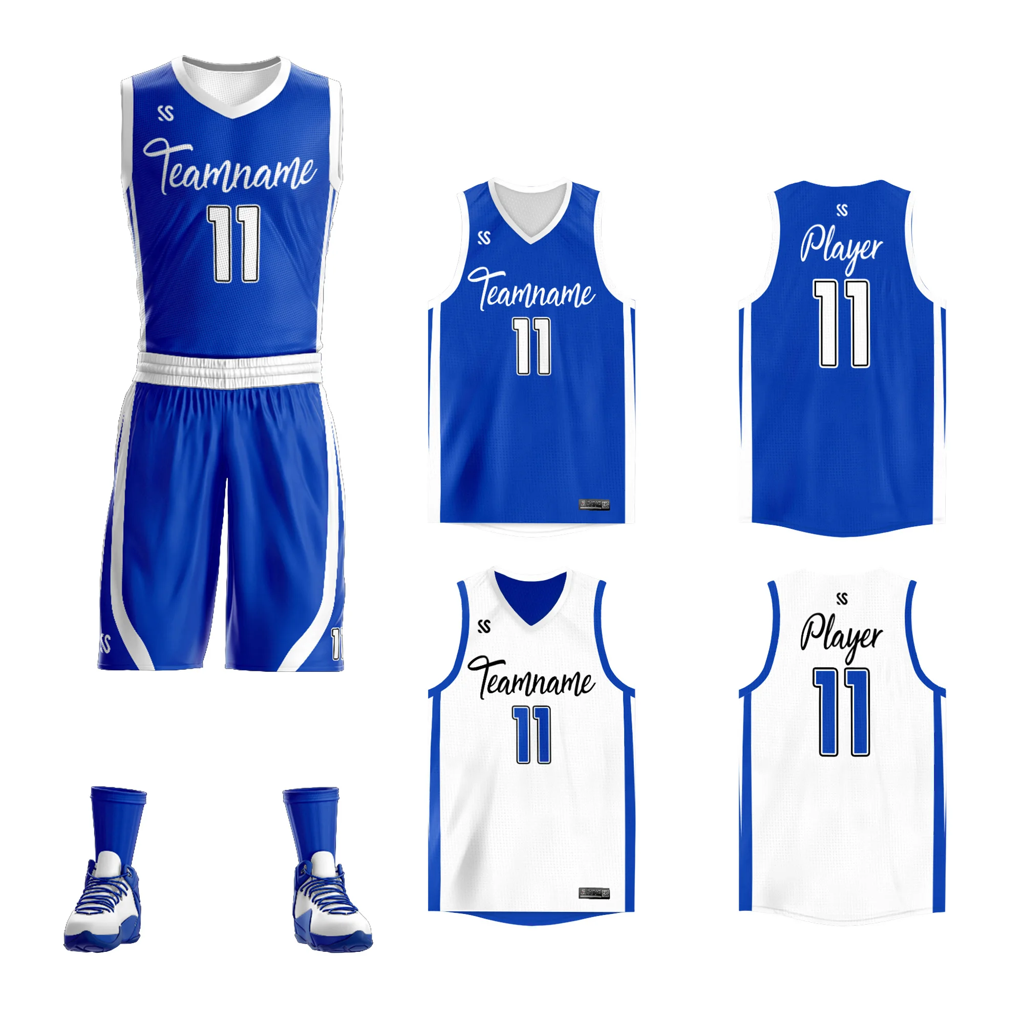 Reversible Basketball Jersey Uniform Personalized Printed Double Sided Basketball Shirt Men's Tank Top with Shorts Set