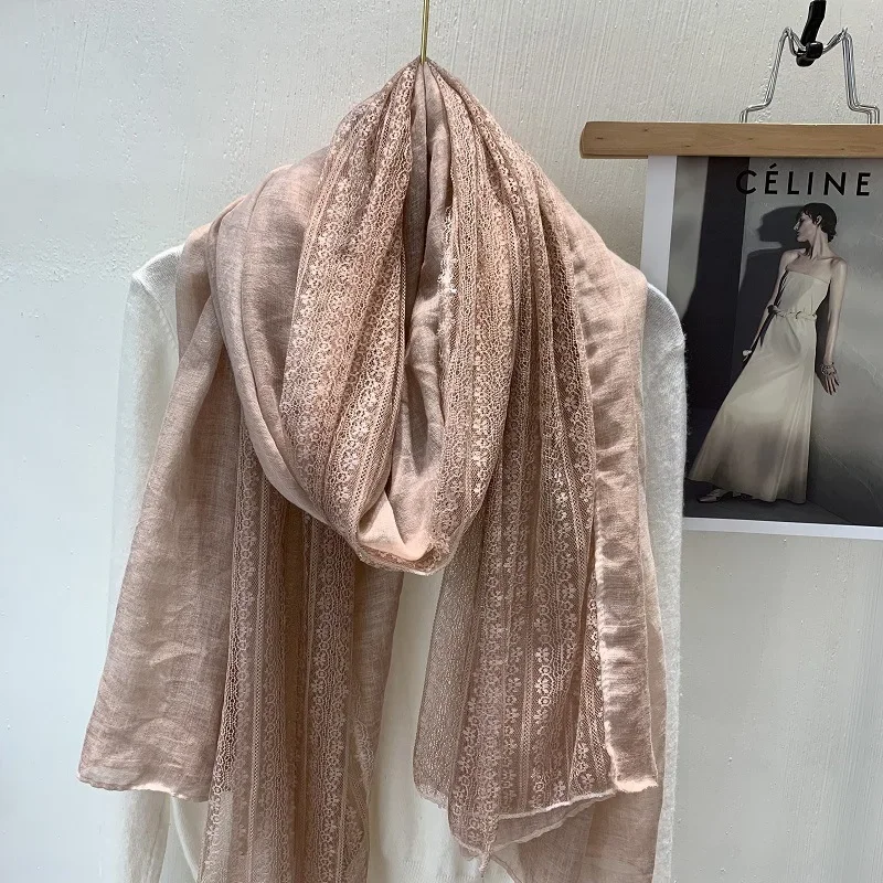 VREOVOR Sanfter Spitzen-Leinen-dünner Schal, modischer Damen-Außenschal, frühes Frühlings- und Sommer-Geschenk im ausländischen Stil – Detail 13