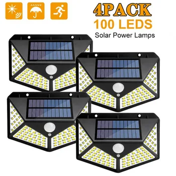 100 LED 태양광 벽 조명, 야외 태양광 램프, PIR 모션 센서, 정원 조명용 태양광 가로등, 1 개, 2 개, 4 개