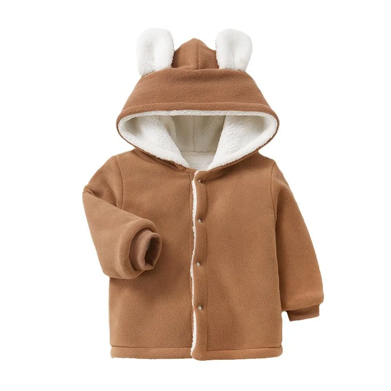 Baby Coat Autumn Winter New Hooded Children's Clothing Plush Warm Baby Clothes Boys Girls Solid Cotton Clothing Tops Ropa Bebe