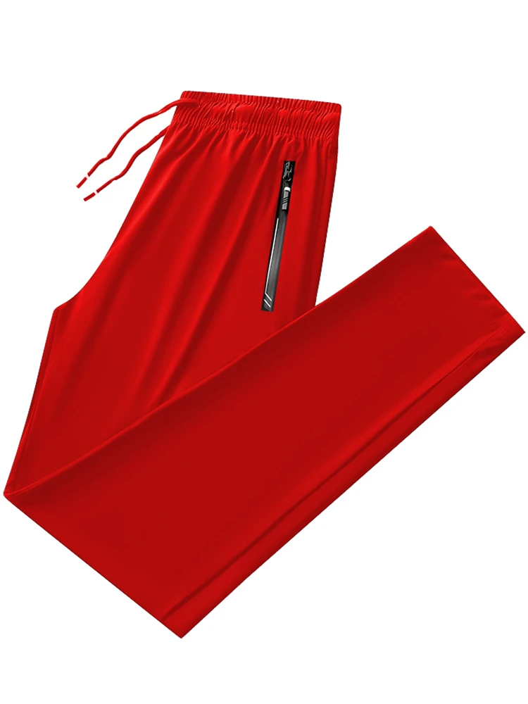 Pantalones de chándal rojos para ropa deportiva transpirable de nailon y talla grande, con bolsillos cremallera, largos y rectos, novedad de 2022| | - AliExpress