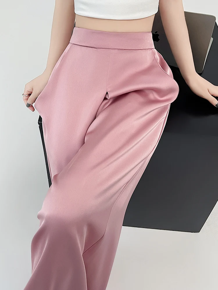 Summer Pure Color Fashion Office Ladies Female Suit Pants New High Waist Chic Full Length Street Simple Casual Loose Women Pants