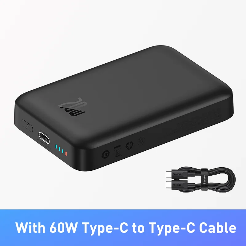 thumbnail image 1 of Banco de energía Baseus 10000 mAh Mini Carga rápida inalámbrica magnética Activación automática para iPhone 16 15 14 13 Pro Max Banco de energía magnético, 1 of 5