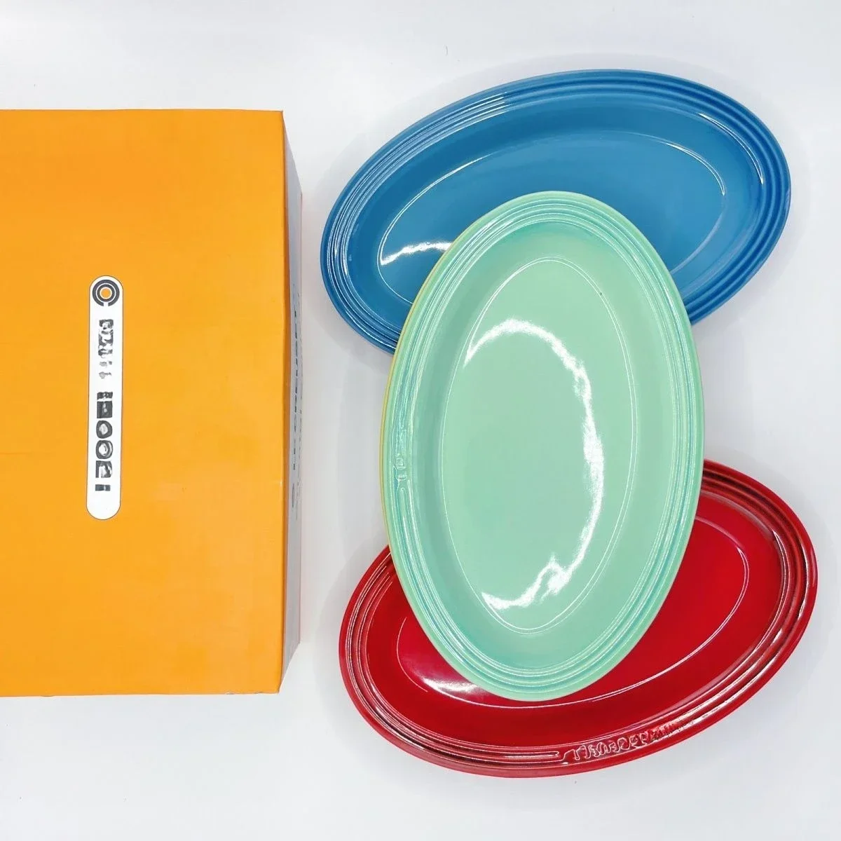 French Rainbow Elliptical Shallow 25cm Stoneware Ceramic Vegetable Fruit Fish Plate
