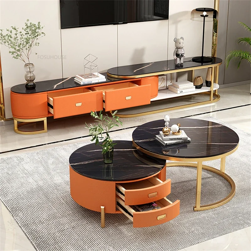 

Modern Simple Tv Stands Light Luxury Tempered Glass Coffee Table Set European Small Apartment TV Cabinet Living Room Furniture