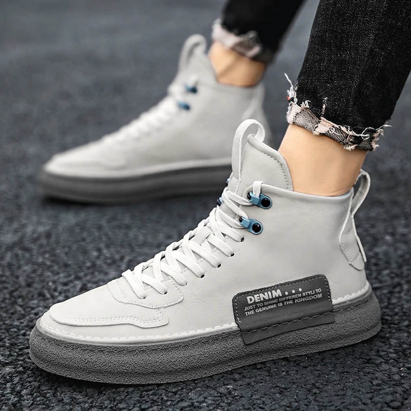 

Мужские высокие ботинки на шнуровке, классические кожаные ботинки, нескользящая обувь на платформе, кроссовки, модная обувь