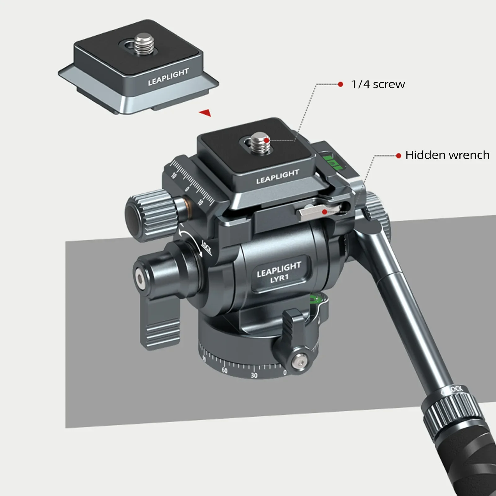 Leaplight All-metal Hydraulic Ball Head Double Panoramic Multi-functional With Handle Quick Release Plate Tripod Head For Camera tripod ball head