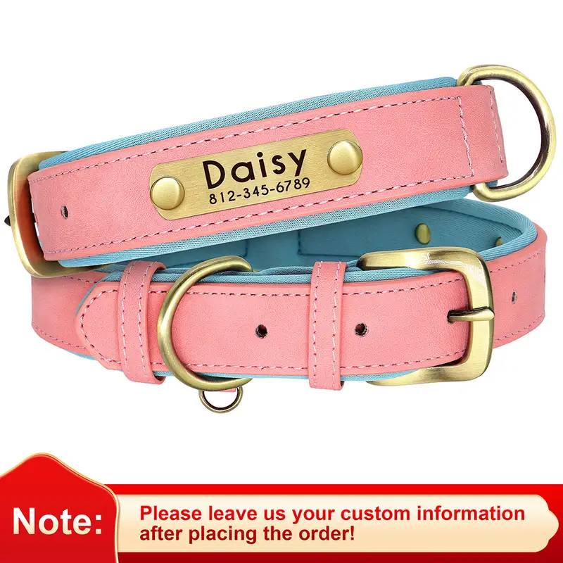 Customized PU Leather Nameplate Dog Collar Soft Padded Dogs Collars Free Engraving Name for Small Medium Large Dogs Adjustable - Image 13