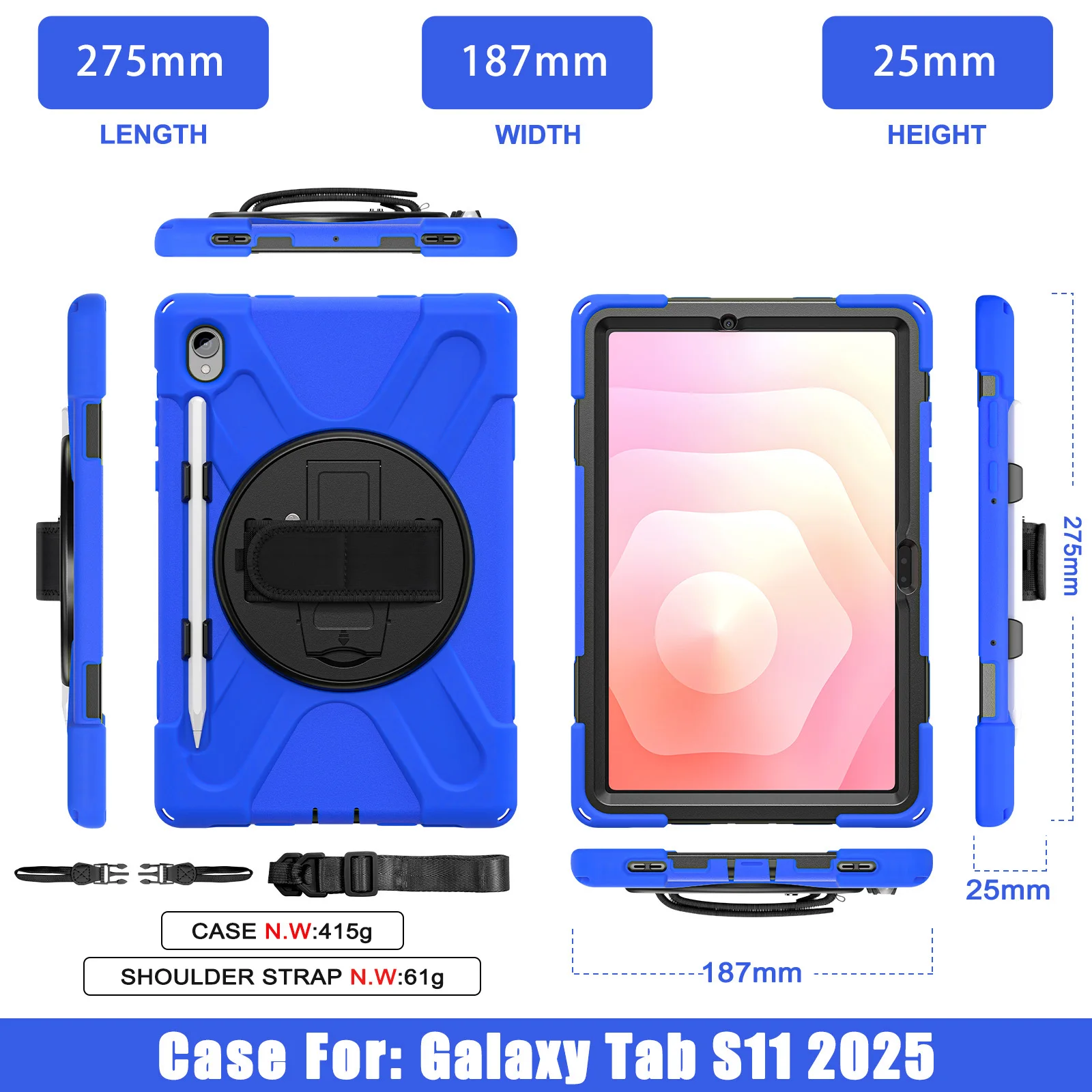 Foldable 360° Rotating Tablet Stand Case with Shoulder Strap and Pen Holder