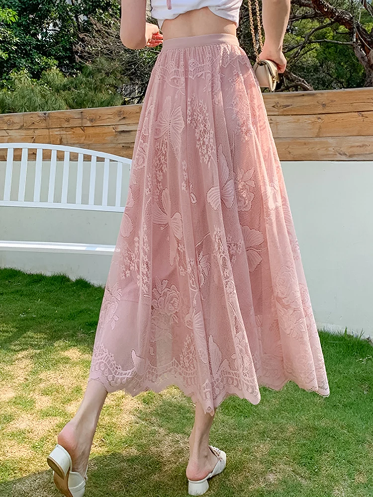 TIGENA Elegant Lace Long Skirt for Women 2024 Spring Summer