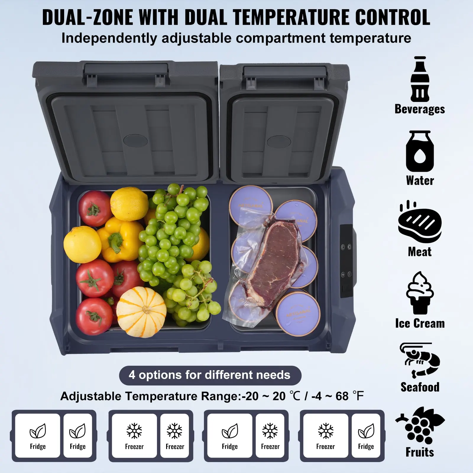 VEVOR Car Refrigerator, 12 Volt Car Refrigerator Fridge, 25/30/40 L Dual Zone Portable Freezer for Outdoor, Camping, RV